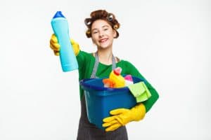 Woman holding home-made cleaning solution