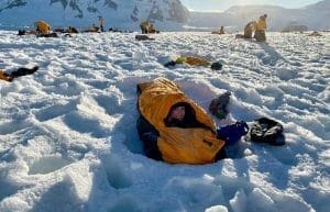 Lady sleeping in Sustainable Sleeping Bag