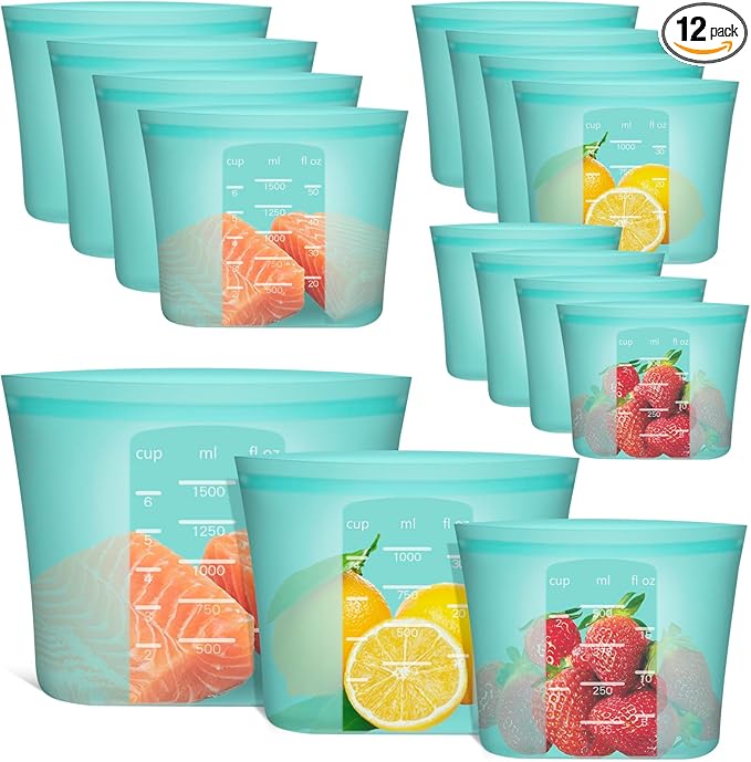 Annaklin Reusable Silicone Food Bags 12-Pack in Aqua