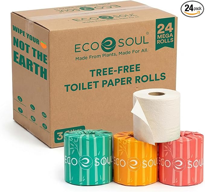 Eco Soul Premium Bamboo Toilet Paper 3 Ply – 24 Mega Rolls, FSC Certified