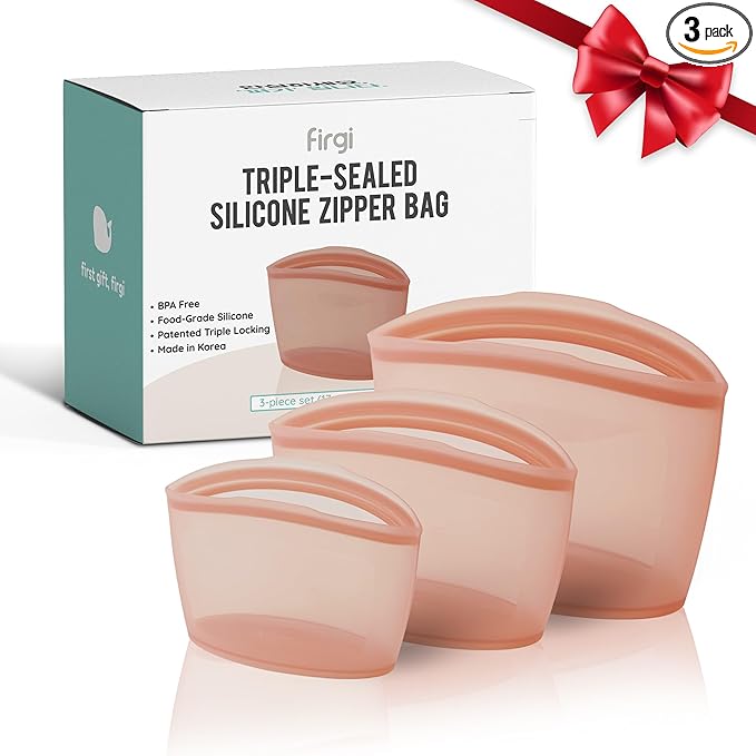 FIRGI Reusable Silicone Food Storage Bags 3-Pack in Dry Rose color