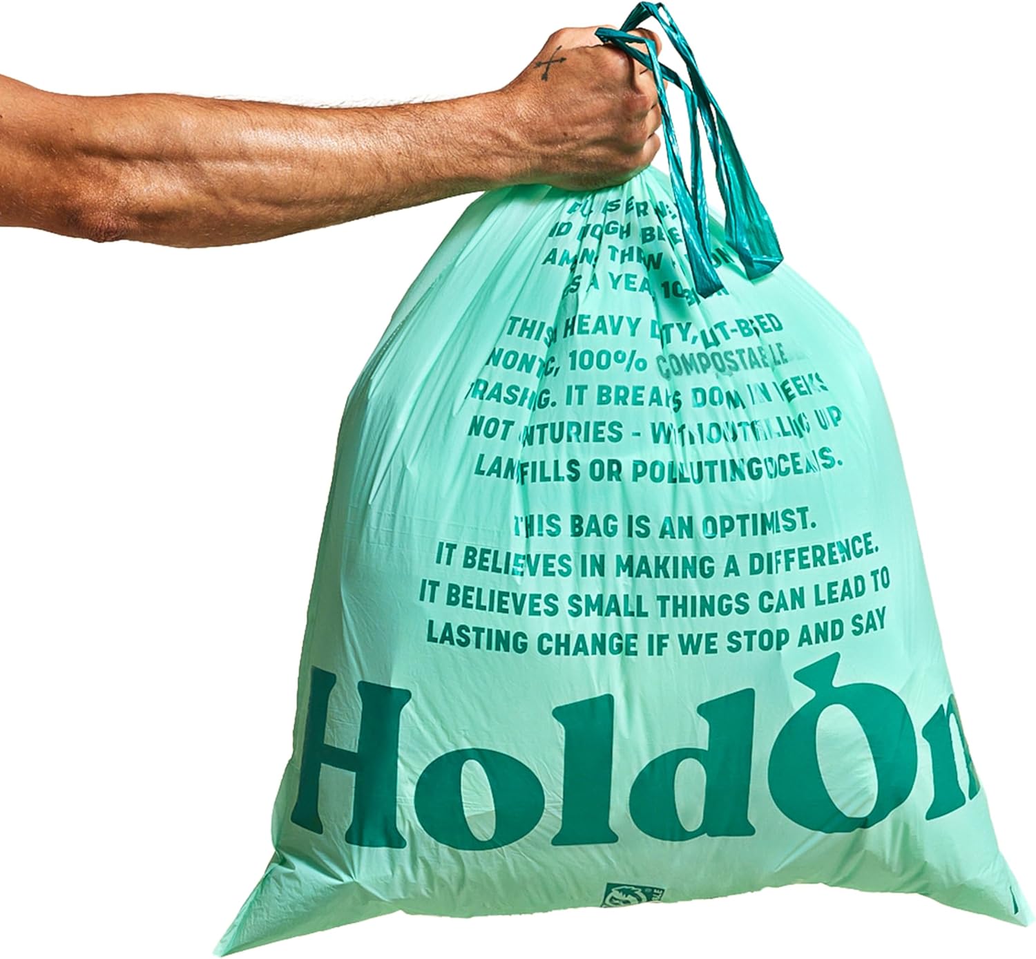 HoldOn Plant-Based Compostable 13 Gallon Trash Bags with Drawstring