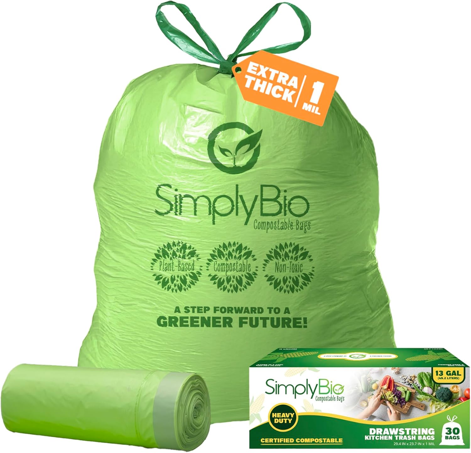 Simply Bio 13 Gallon Compostable Drawstring Trash Bags