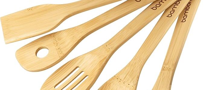 BAMBONI bamboo kitchen utensil set with tongs eco-friendly cooking tools