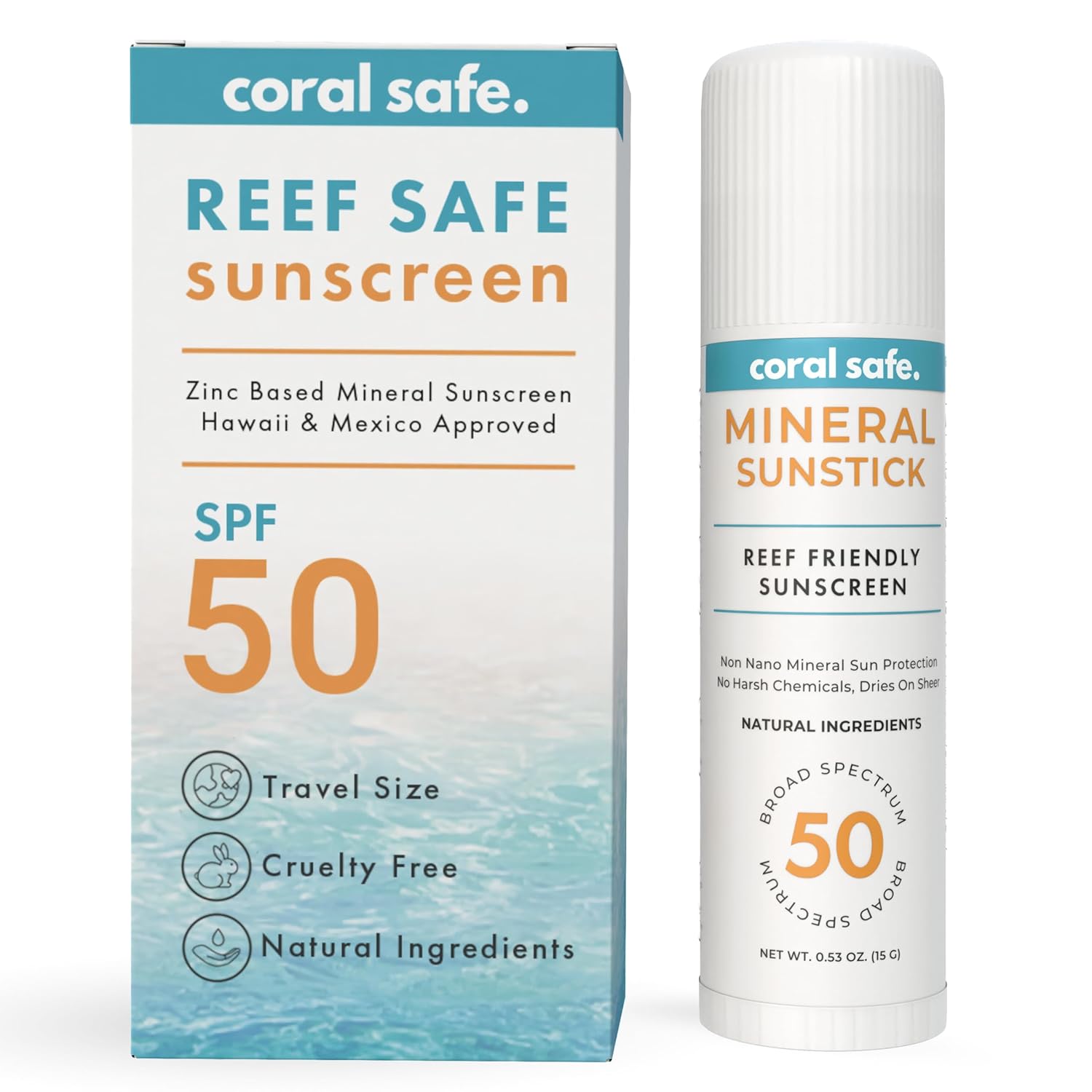 Coral Safe SPF 50 Mineral Sunscreen Face Stick - reef safe, Hawaii approved, zinc oxide formula