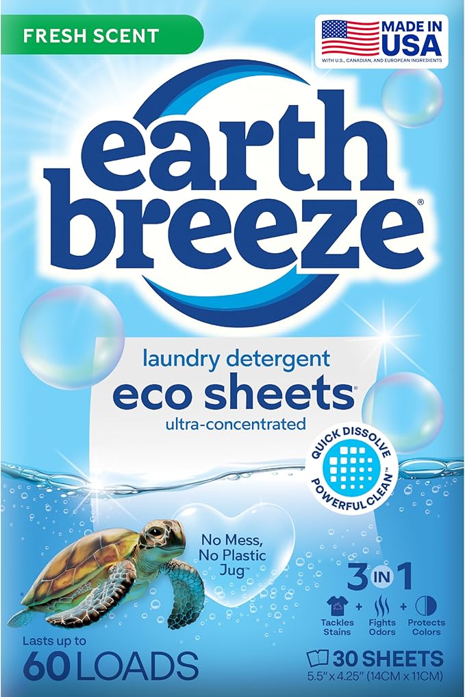 Earth Breeze eco-friendly laundry detergent sheets - plastic-free packaging