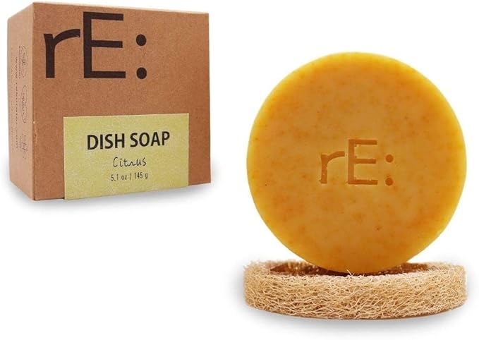 RE REKURATOR eco-friendly dish washing soap bar with loofah holder citrus
