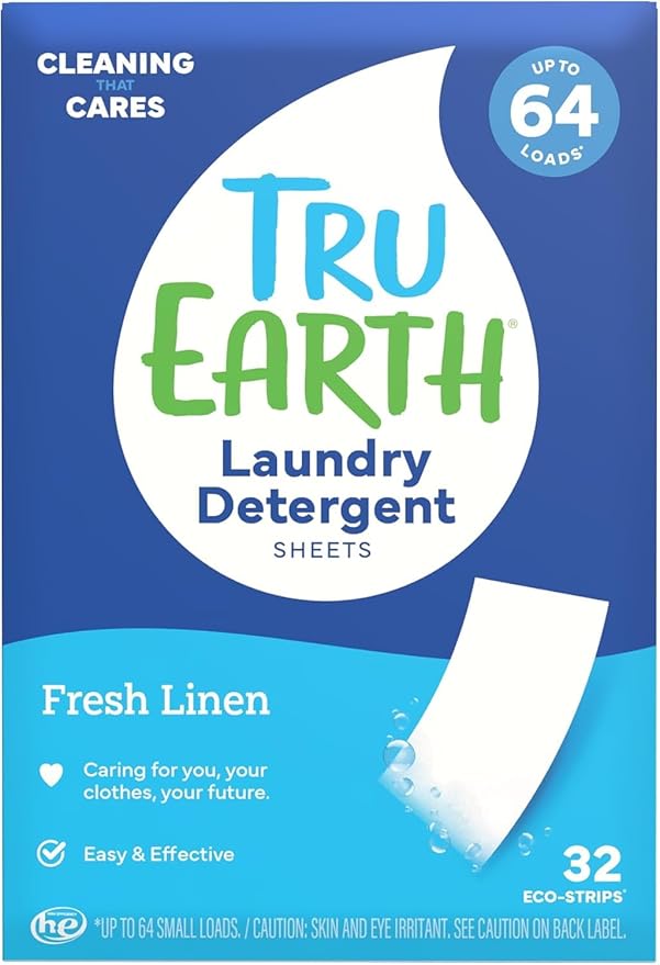 Tru Earth eco-strips compact laundry detergent sheets fresh linen 64 loads