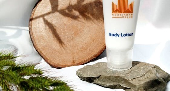 Natural eco-friendly body lotion moisturizer in a natural setting